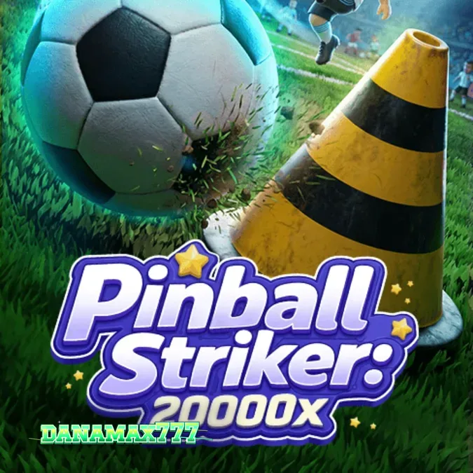 Tampilan layar permainan slot Pinball Striker 20,000x dengan tema stadion sepak bola neon